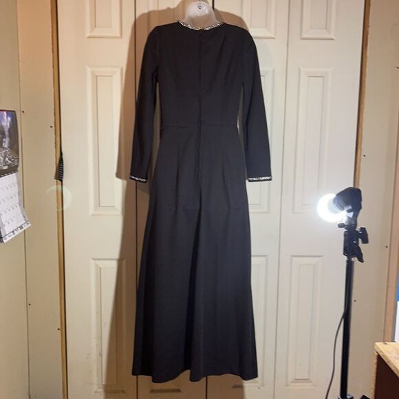Vintage 1970s Black Maxi Dress Rhinestones Goth Witchy Vibes Small - Picture 10 of 16